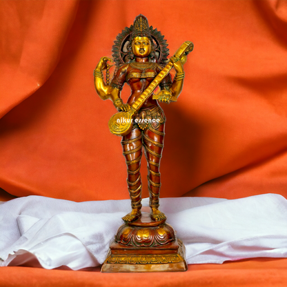 Goddess Saraswati Maa standing With Playing Veena idol - 53.5 inches Nikuressence