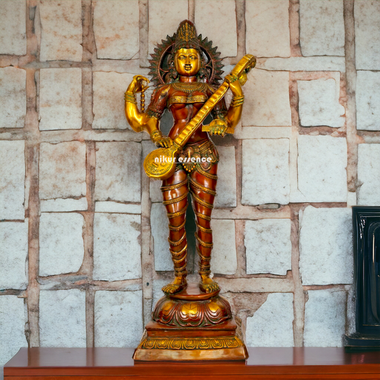 Goddess Saraswati Maa standing With Playing Veena idol - 53.5 inches Nikuressence