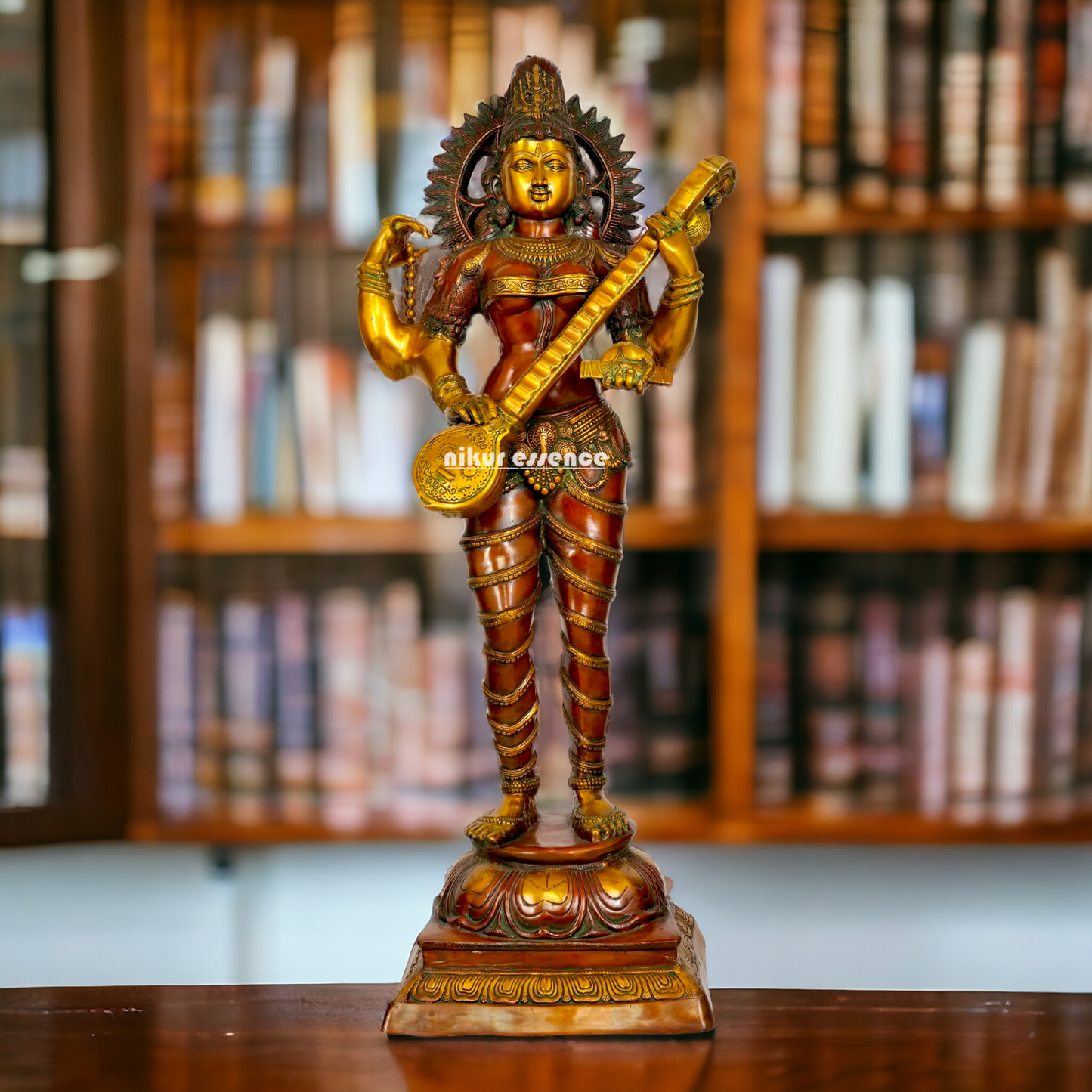 Goddess Saraswati Maa standing With Playing Veena idol - 53.5 inches Nikuressence