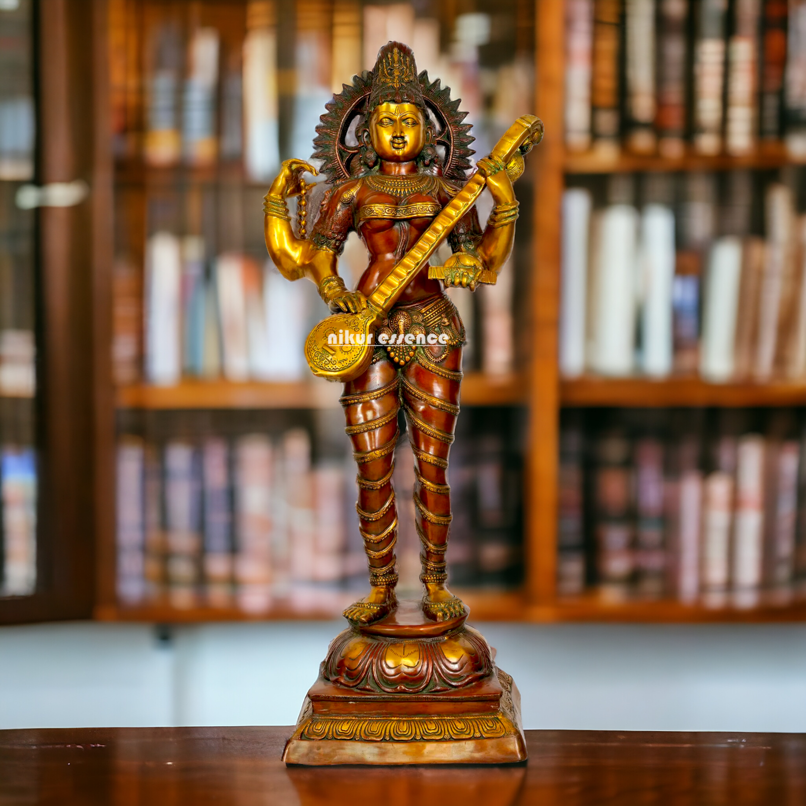 Goddess Saraswati Maa standing With Playing Veena idol - 53.5 inches Nikuressence