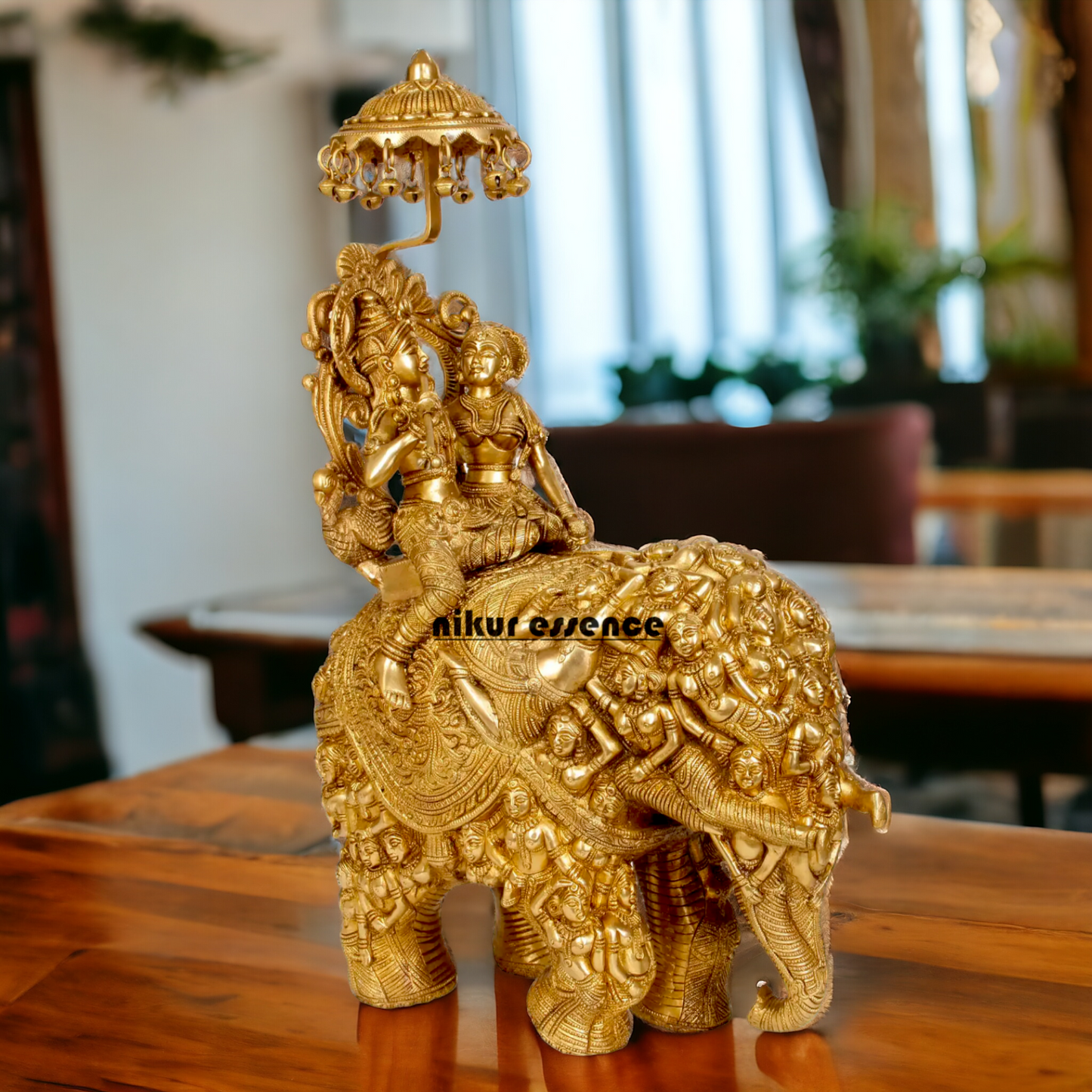 Pure Brass Radha Krishna Riding on Elephant brass statue - 23 inches Nikuressence