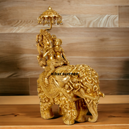 Pure Brass Radha Krishna Riding on Elephant brass statue - 23 inches Nikuressence