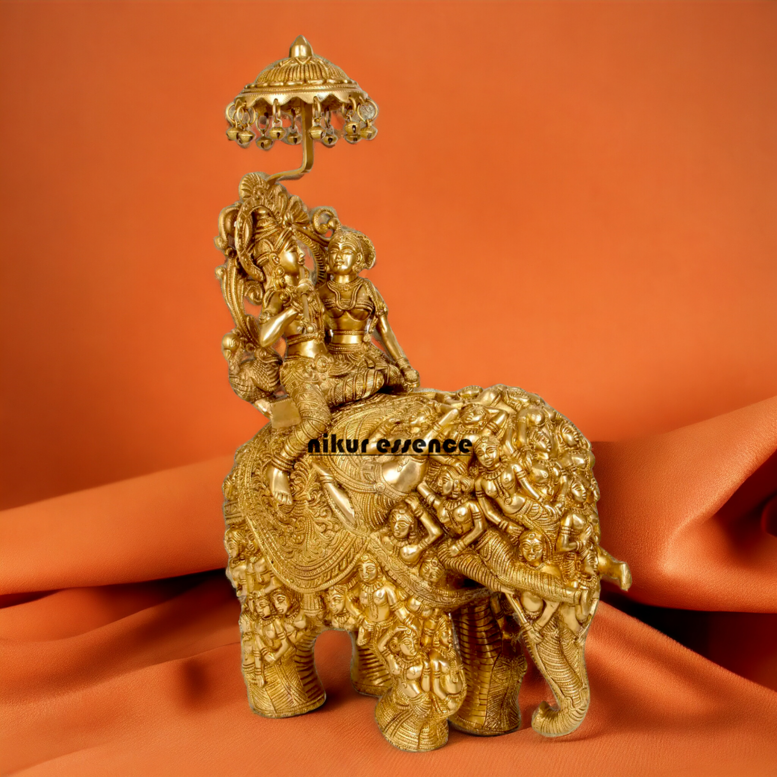 Pure Brass Radha Krishna Riding on Elephant brass statue - 23 inches Nikuressence