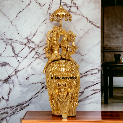 Pure Brass Radha Krishna Riding on Elephant brass statue - 23 inches Nikuressence