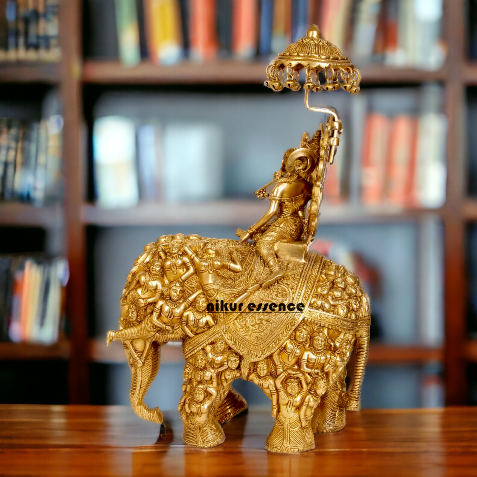 Pure Brass Radha Krishna Riding on Elephant brass statue - 23 inches Nikuressence