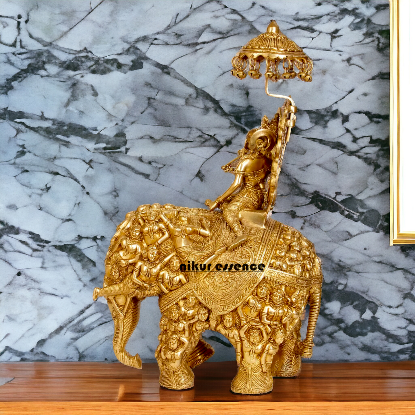 Pure Brass Radha Krishna Riding on Elephant brass statue - 23 inches Nikuressence