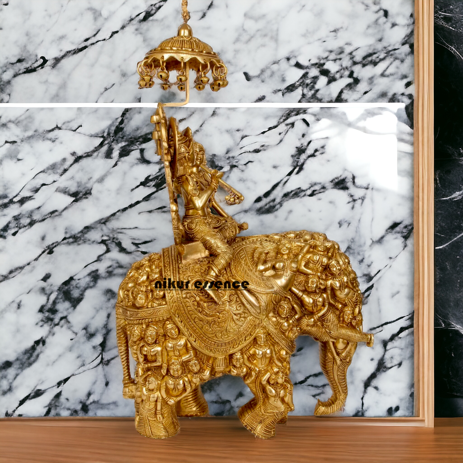 Pure Brass Radha Krishna Riding on Elephant brass statue - 23 inches Nikuressence