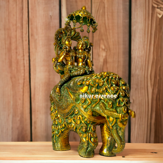 Shop Radha Krishna Sitting on Elephant Brass statue - 23 inches Nikuressence