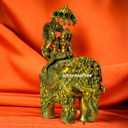 Shop Radha Krishna Sitting on Elephant Brass statue - 23 inches Nikuressence