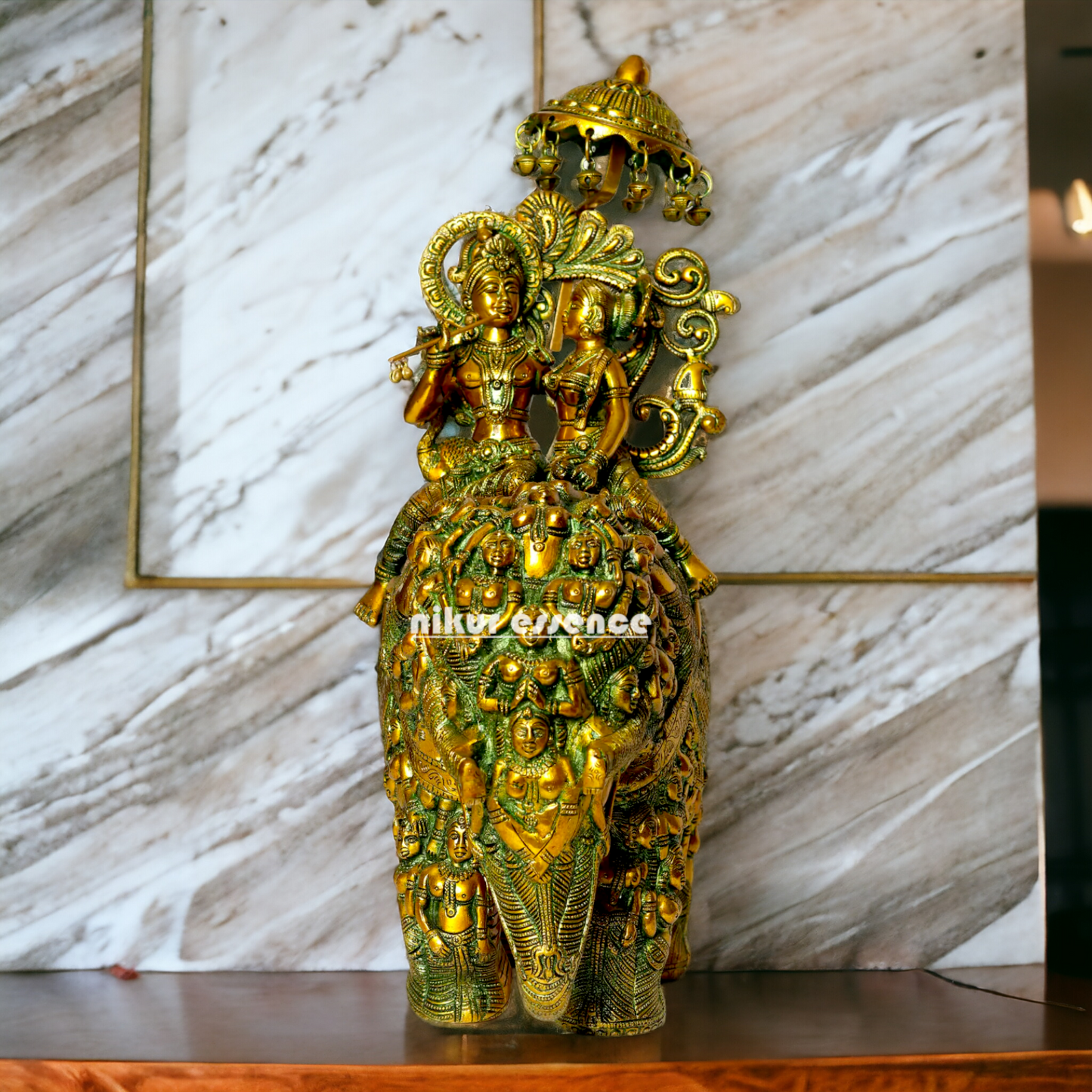 Shop Radha Krishna Sitting on Elephant Brass statue - 23 inches Nikuressence