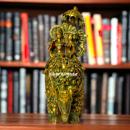 Shop Radha Krishna Sitting on Elephant Brass statue - 23 inches Nikuressence