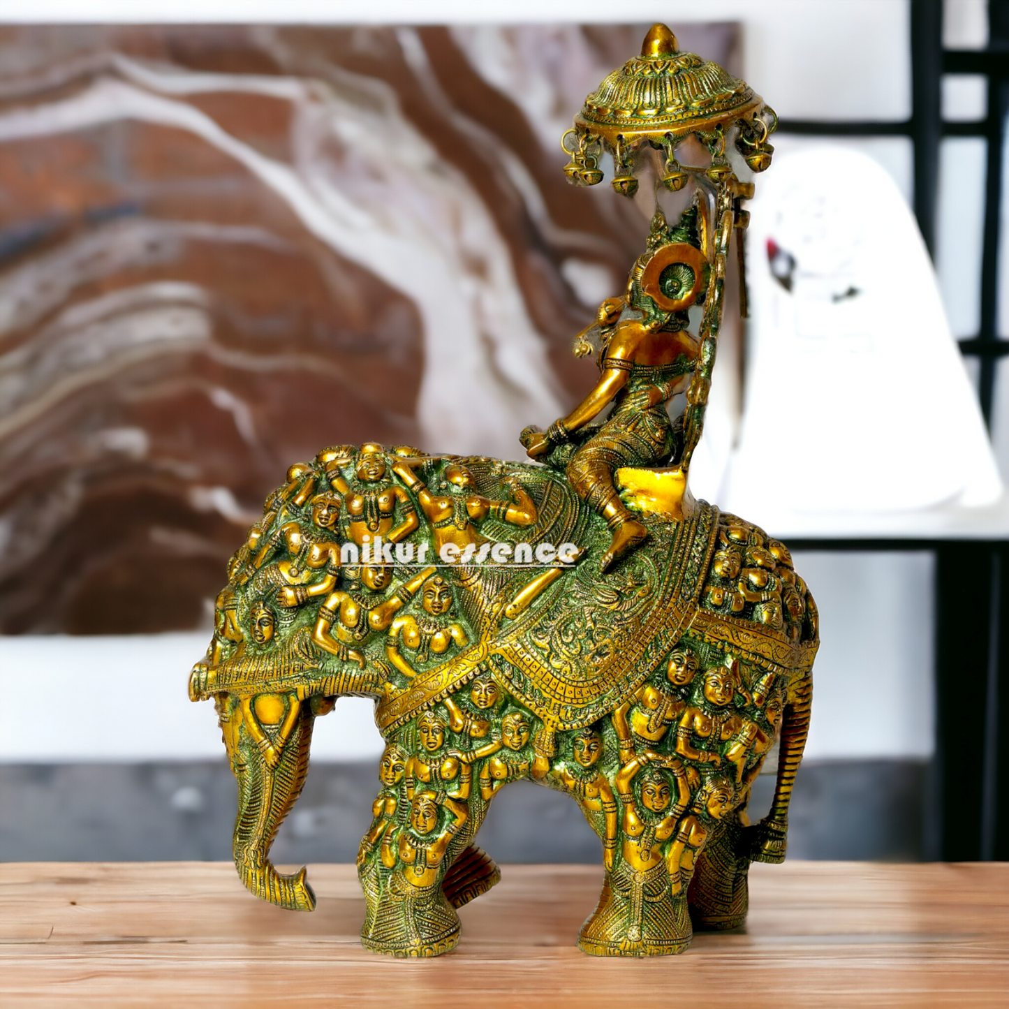 Shop Radha Krishna Sitting on Elephant Brass statue - 23 inches Nikuressence