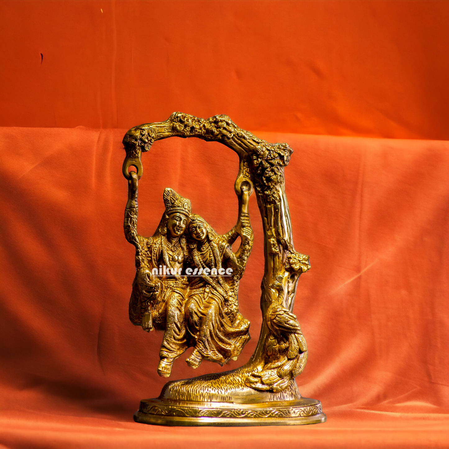 Solid Brass Radha Krishna swinging Jhula Idol - 10 inches Nikuressence