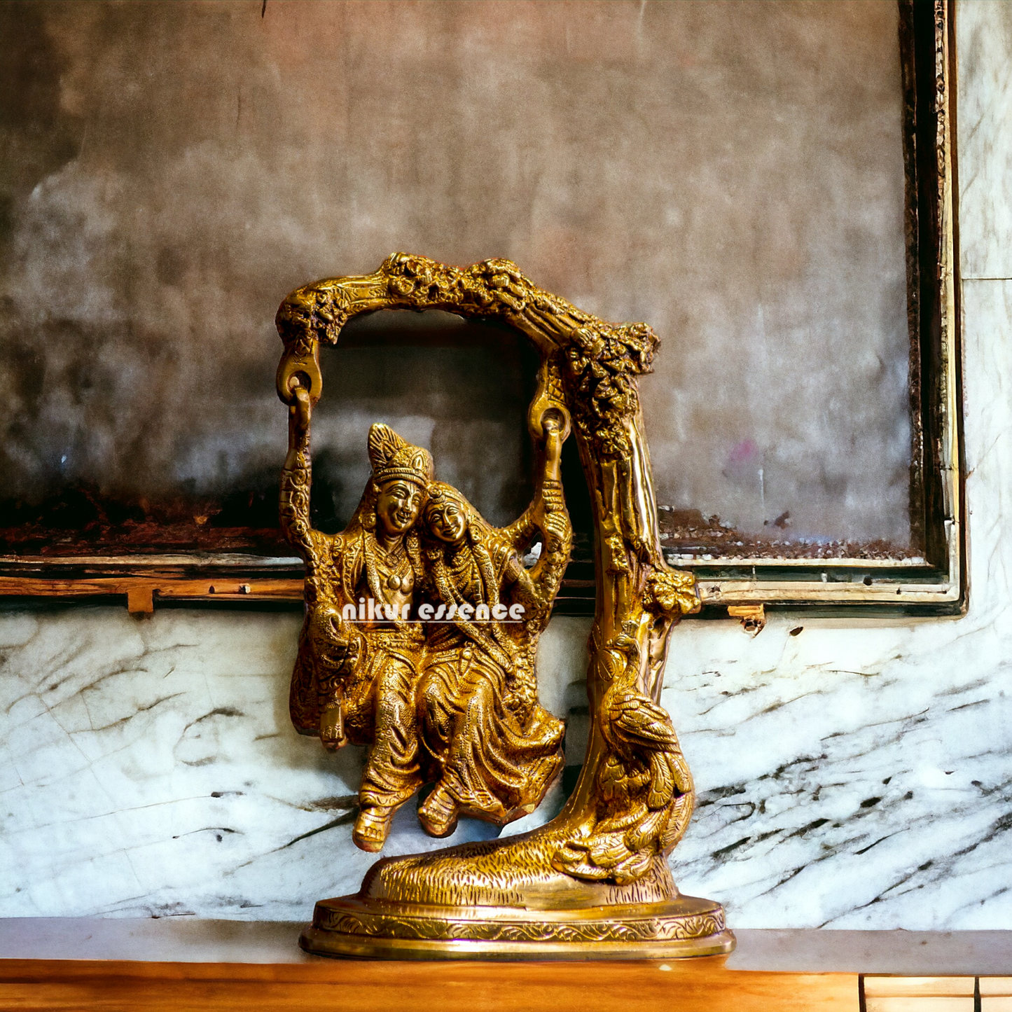 Solid Brass Radha Krishna swinging Jhula Idol - 10 inches Nikuressence