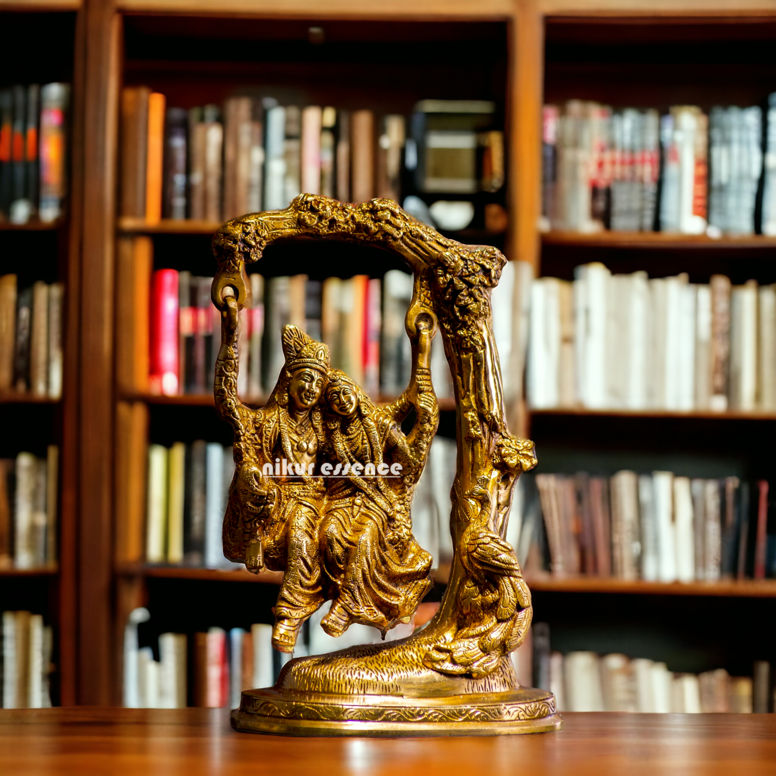 Solid Brass Radha Krishna swinging Jhula Idol - 10 inches Nikuressence