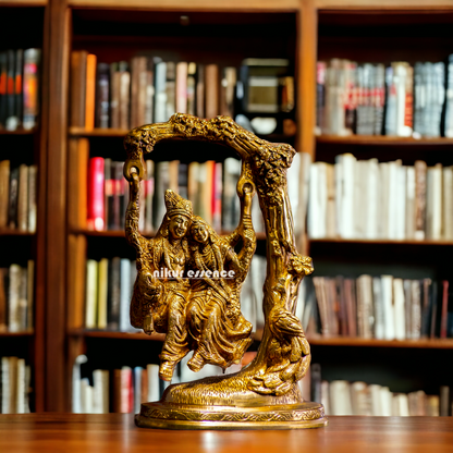 Solid Brass Radha Krishna swinging Jhula Idol - 10 inches Nikuressence