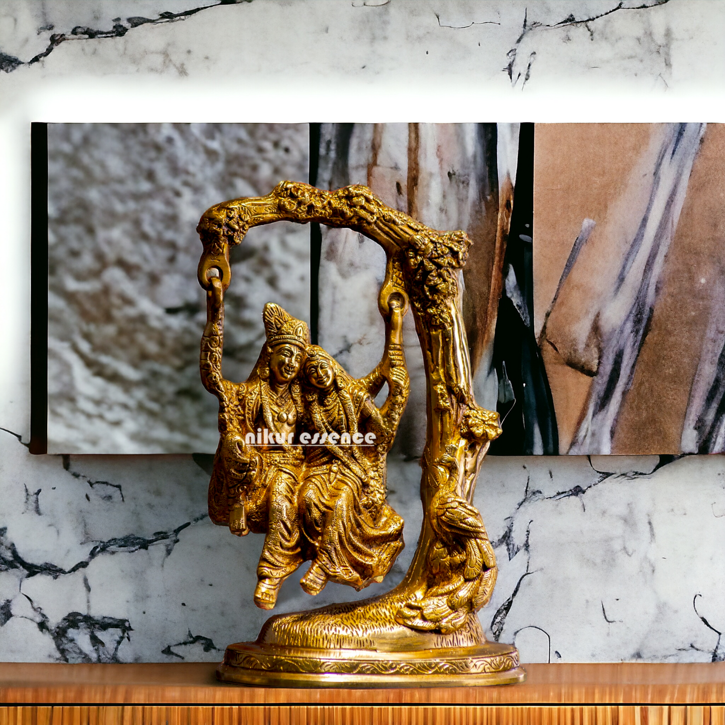 Solid Brass Radha Krishna swinging Jhula Idol - 10 inches Nikuressence