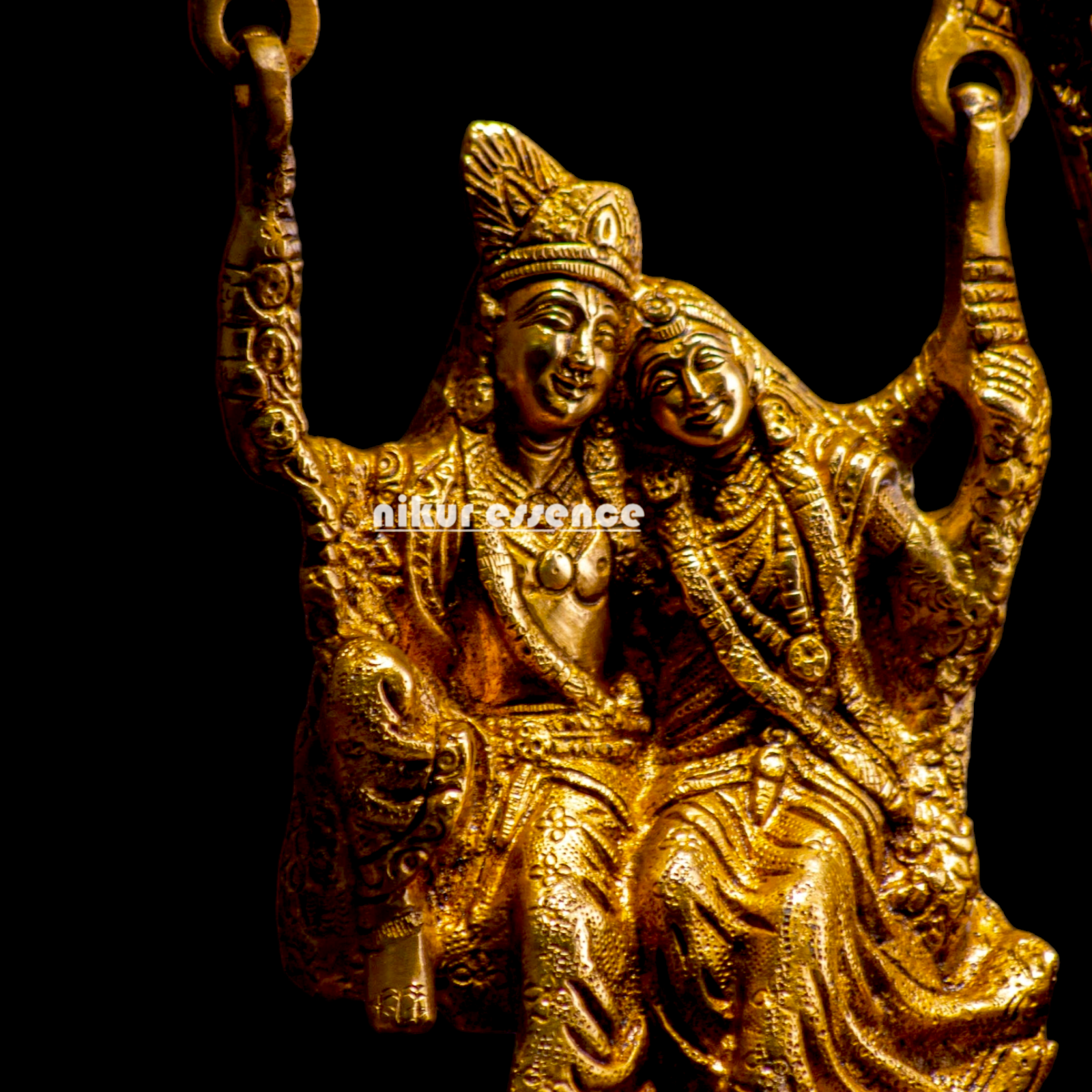 Solid Brass Radha Krishna swinging Jhula Idol - 10 inches Nikuressence