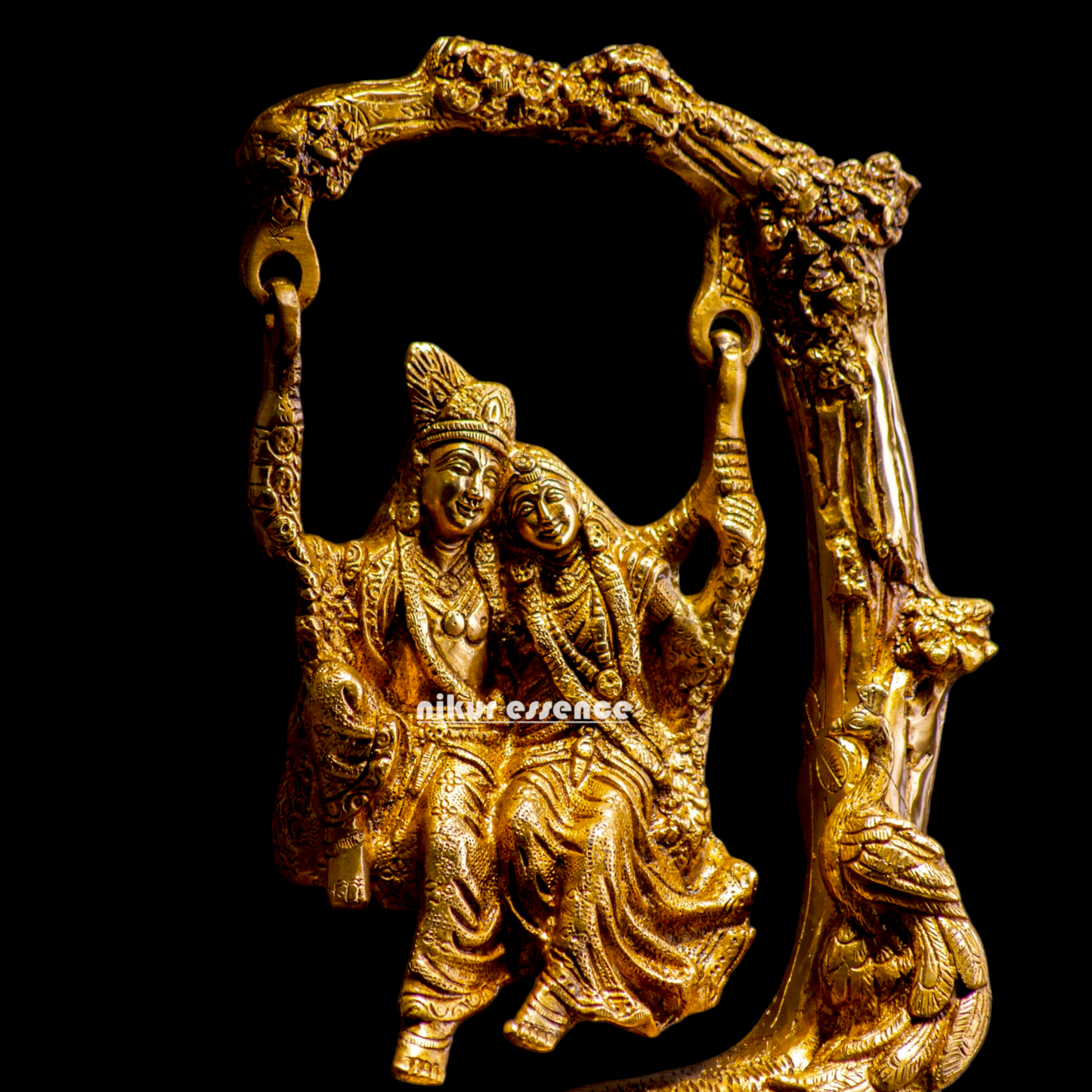 Solid Brass Radha Krishna swinging Jhula Idol - 10 inches Nikuressence