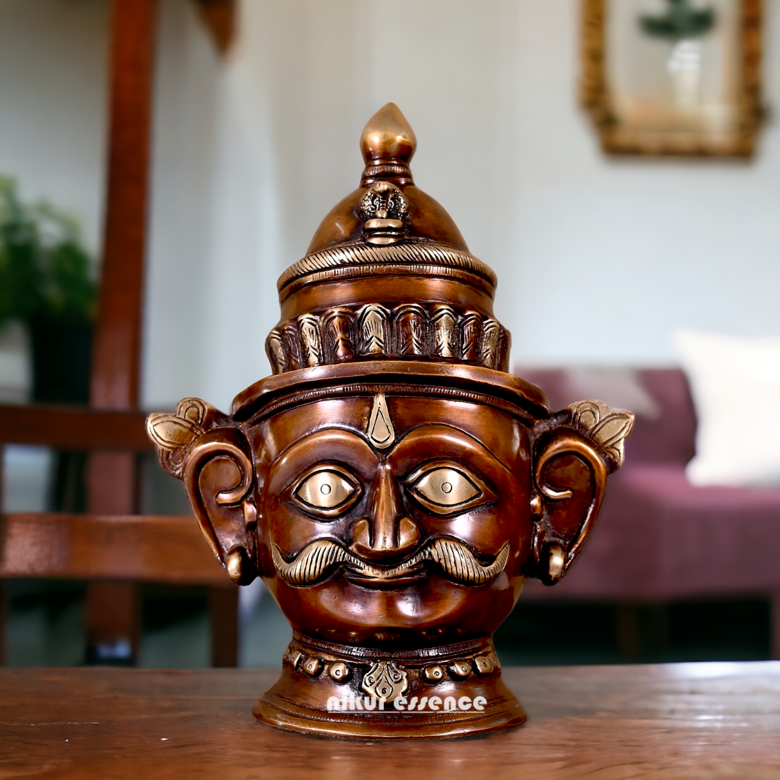 Lord Shiva Face Head Brass Idol - 8.5 inch Nikuressence