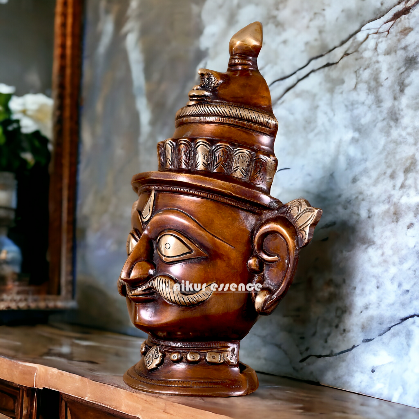 Lord Shiva Face Head Brass Idol - 8.5 inch Nikuressence