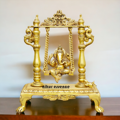 Pure Brass Ganesha God Ganpati swinging Jhula idol - 12 inches Nikuressence