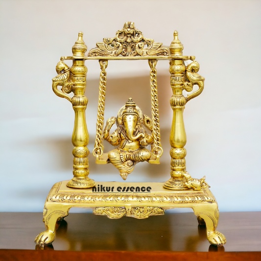 Pure Brass Ganesha God Ganpati swinging Jhula idol - 12 inches Nikuressence