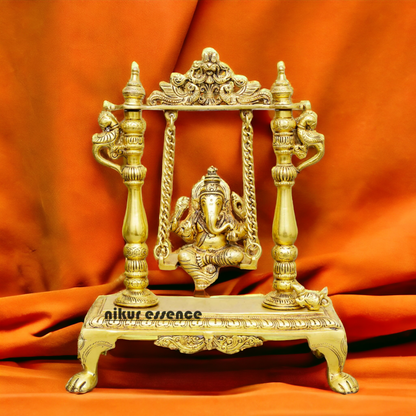 Pure Brass Ganesha God Ganpati swinging Jhula idol - 12 inches Nikuressence