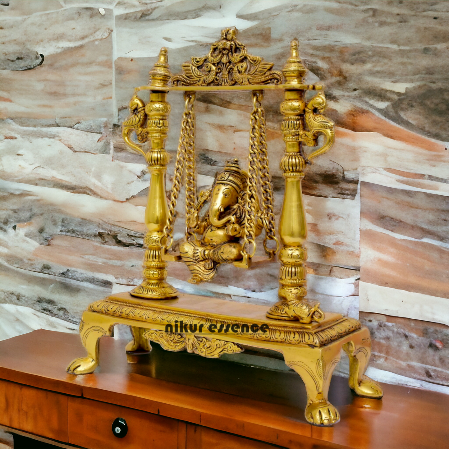 Pure Brass Ganesha God Ganpati swinging Jhula idol - 12 inches Nikuressence