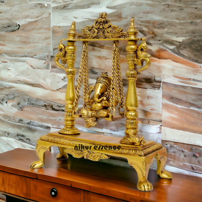 Pure Brass Ganesha God Ganpati swinging Jhula idol - 12 inches Nikuressence