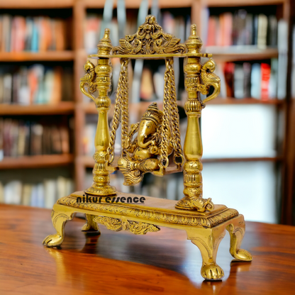 Pure Brass Ganesha God Ganpati swinging Jhula idol - 12 inches Nikuressence