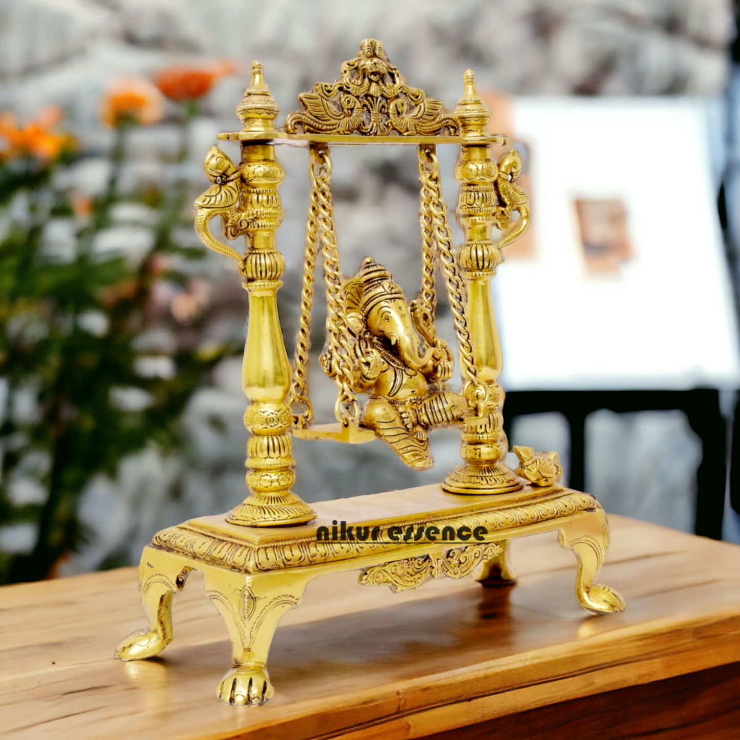 Pure Brass Ganesha God Ganpati swinging Jhula idol - 12 inches Nikuressence