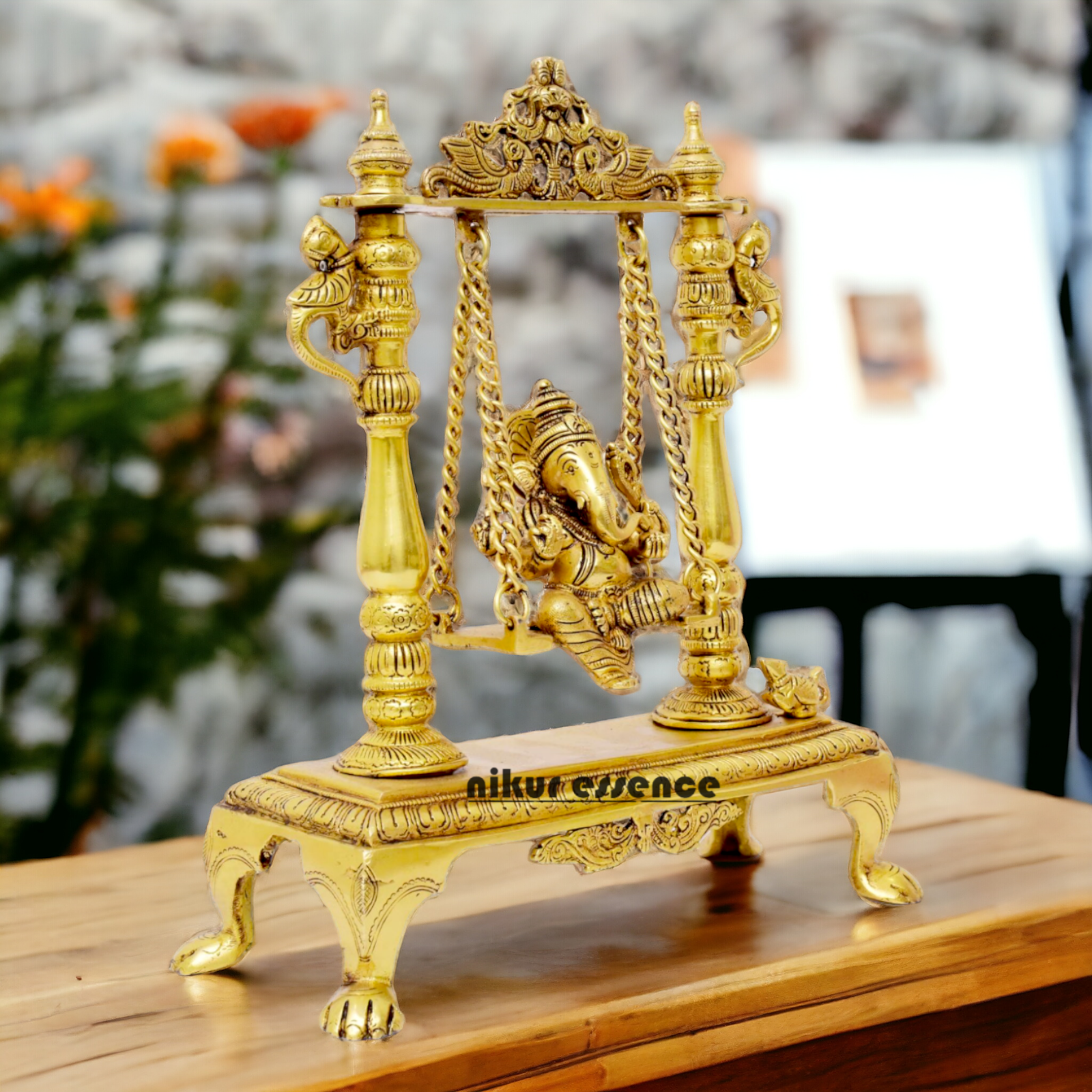 Pure Brass Ganesha God Ganpati swinging Jhula idol - 12 inches Nikuressence