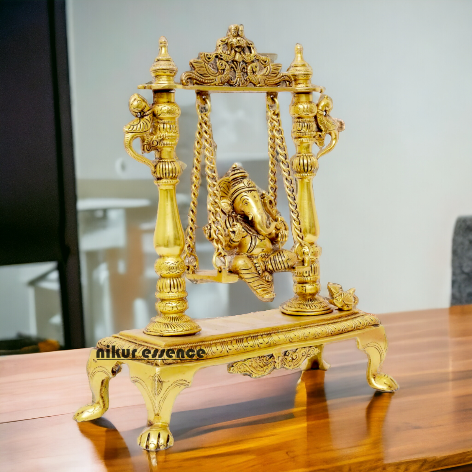 Pure Brass Ganesha God Ganpati swinging Jhula idol - 12 inches Nikuressence