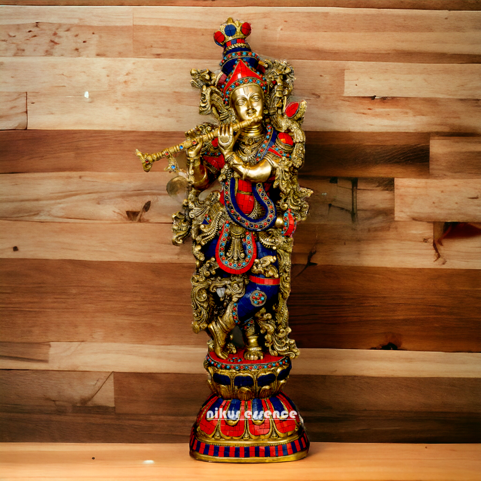 Big Krishna Gopala Brass idol with Stone work - 29 inches Nikuressence