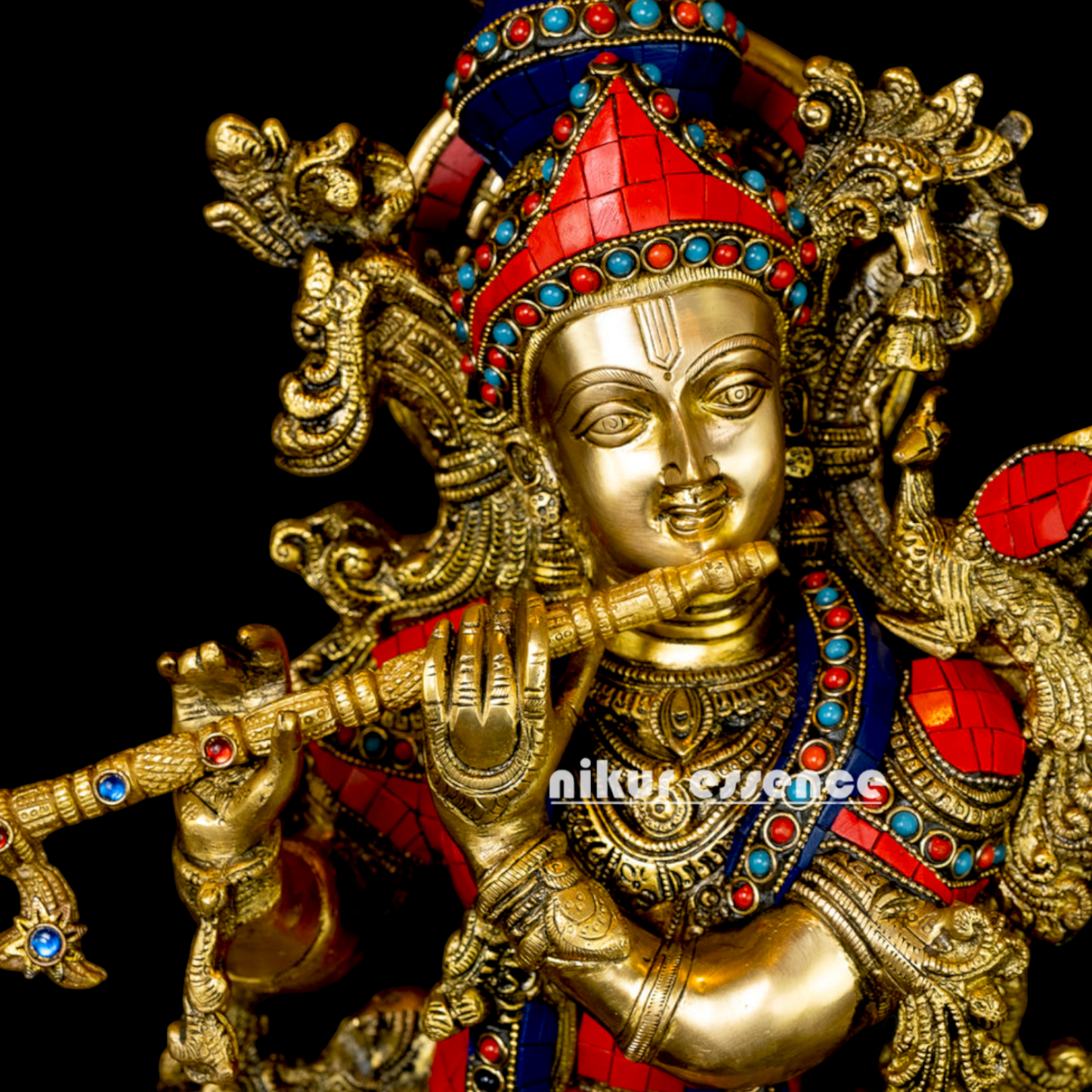 Big Krishna Gopala Brass idol with Stone work - 29 inches Nikuressence