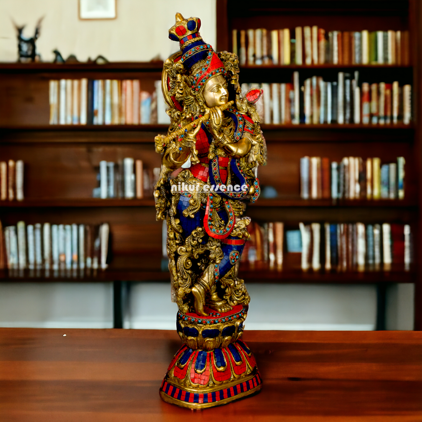 Big Krishna Gopala Brass idol with Stone work - 29 inches Nikuressence