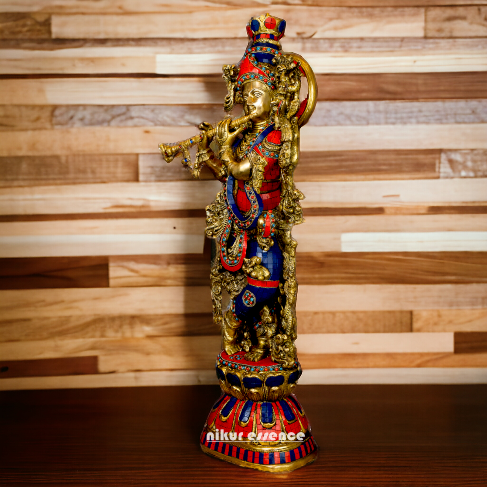 Big Krishna Gopala Brass idol with Stone work - 29 inches Nikuressence