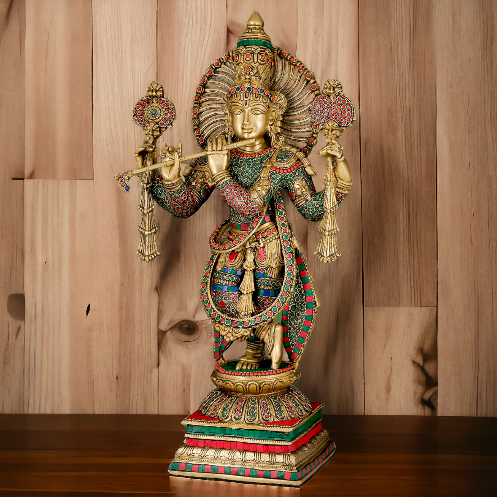 Lord Krishna Playing Flute with stone work Idol - 24 inches Nikuressence