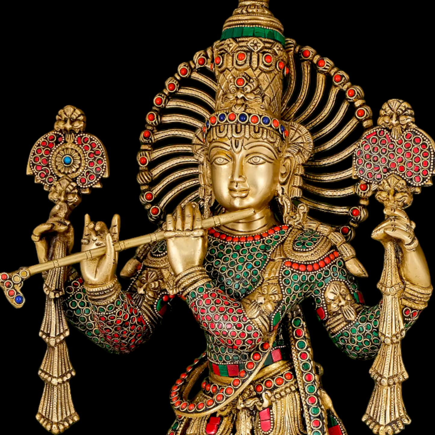 Lord Krishna Playing Flute with stone work Idol - 24 inches Nikuressence