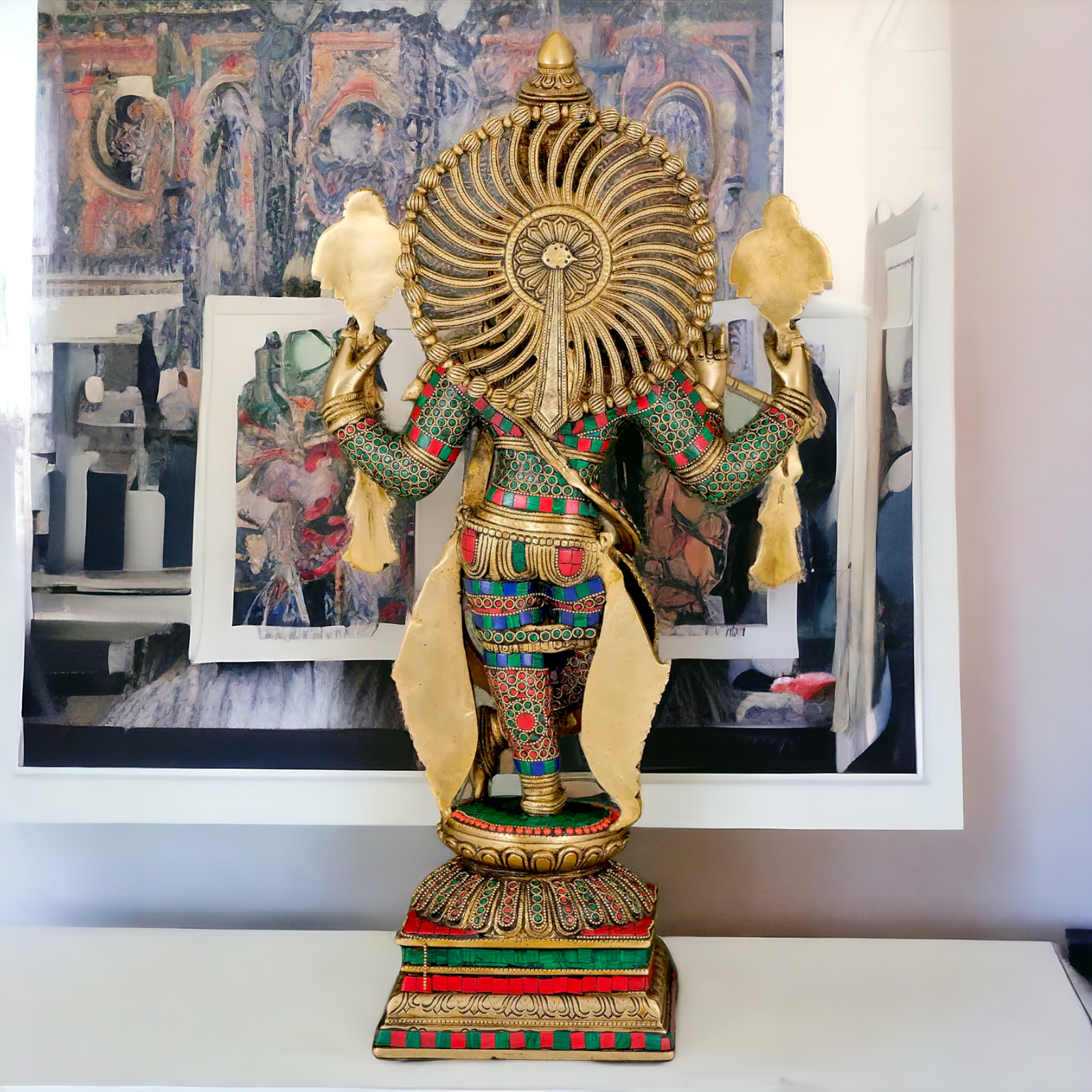 Lord Krishna Playing Flute with stone work Idol - 24 inches Nikuressence