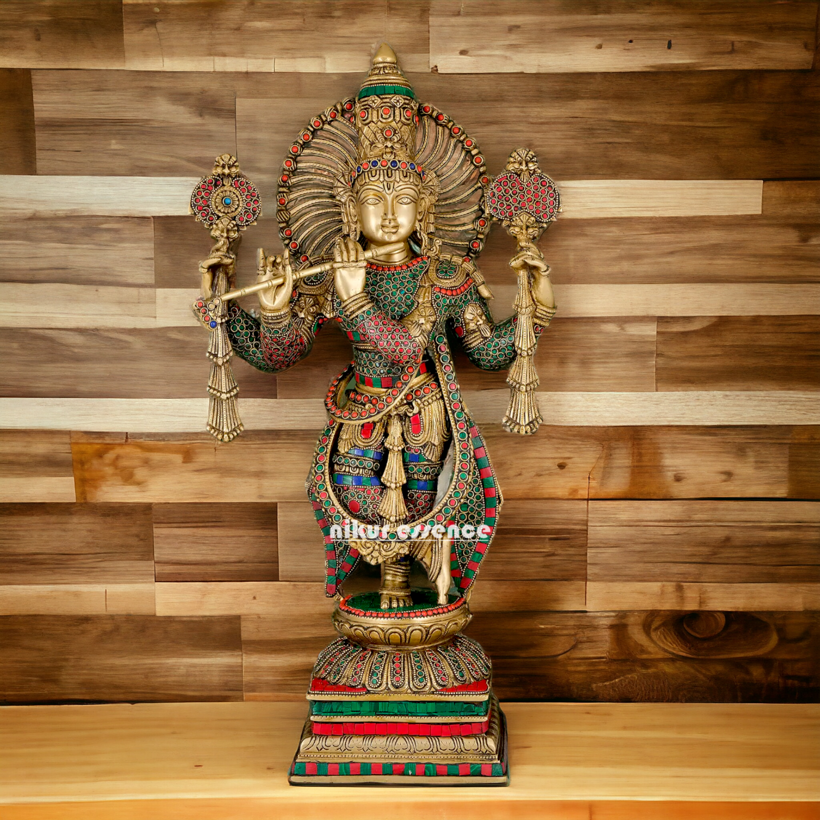 Lord Krishna Playing Flute with stone work Idol - 24 inches Nikuressence