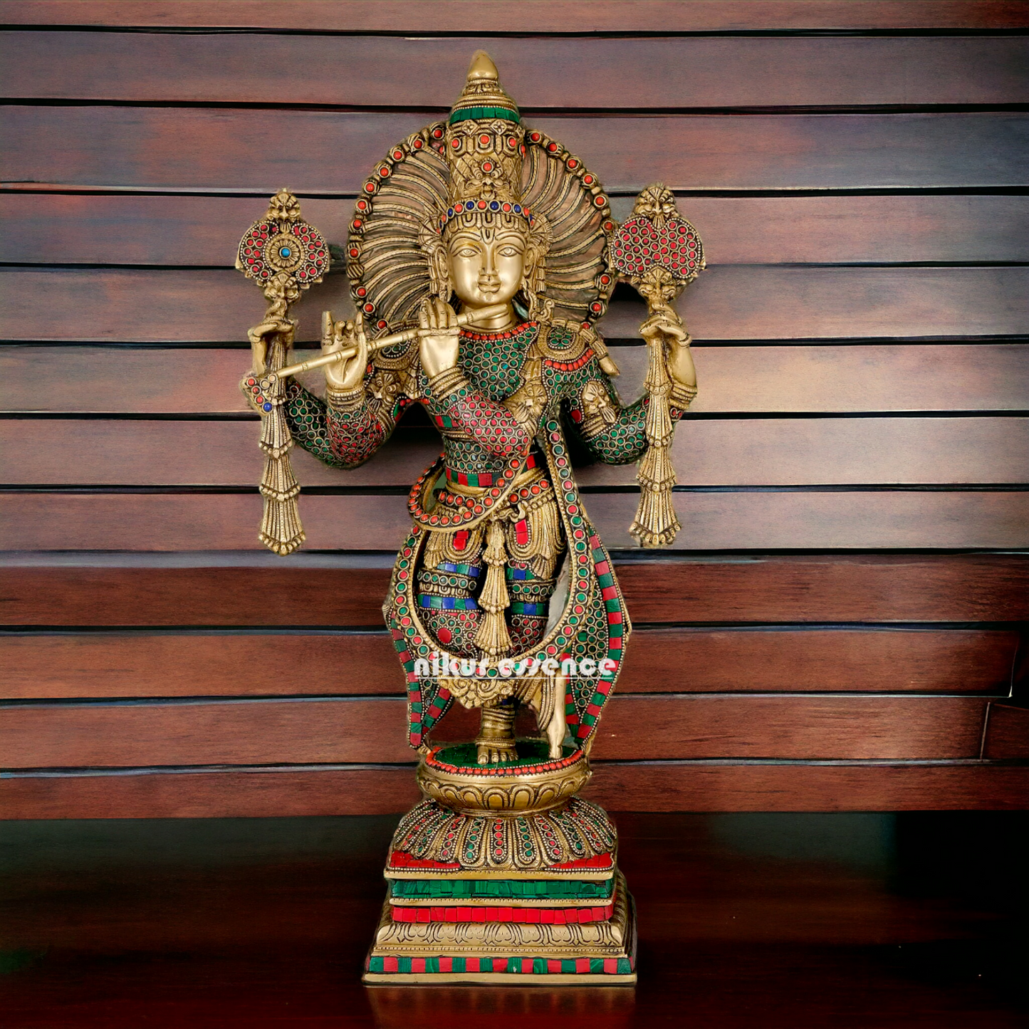 Lord Krishna Playing Flute with stone work Idol - 24 inches Nikuressence