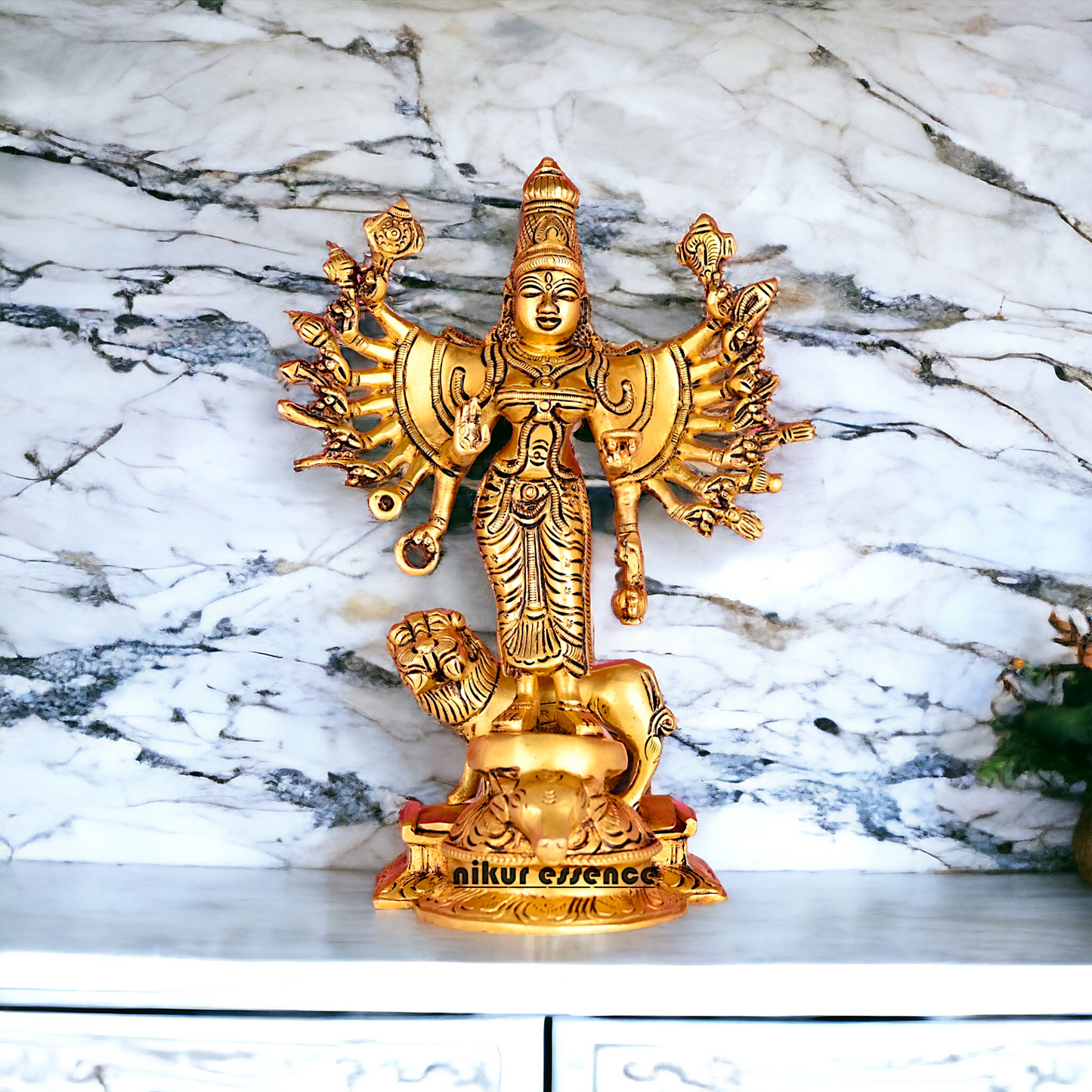Solid Brass Dakshin Kali Durga Dattatreya Statue - 9.5 inches height Nikuressence