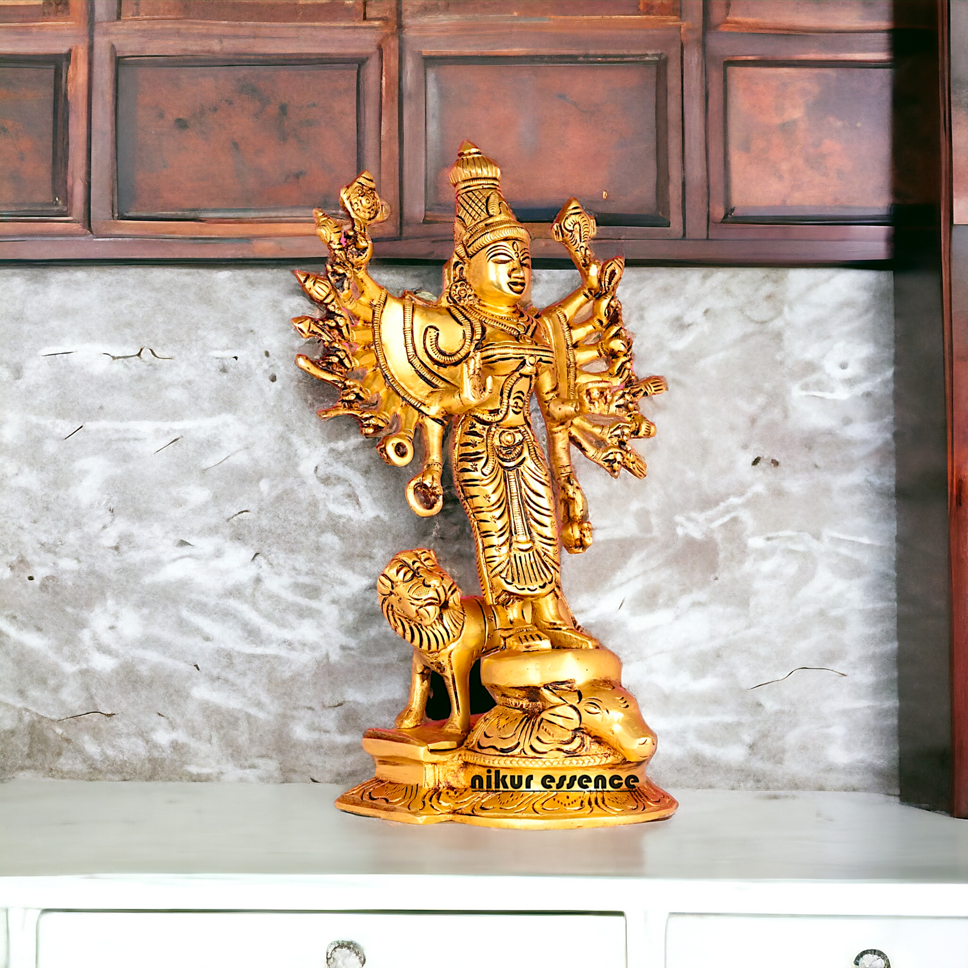 Solid Brass Dakshin Kali Durga Dattatreya Statue - 9.5 inches height Nikuressence