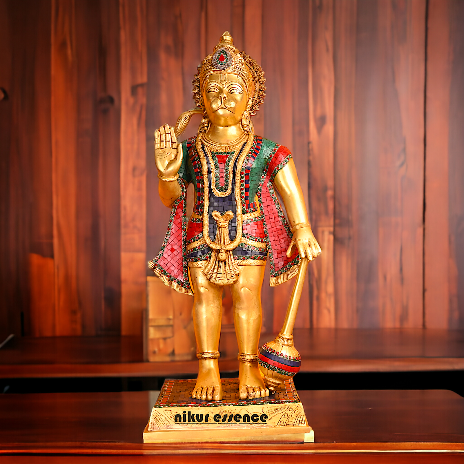 Large Brass Hanuman Bajrangbali status with stone work - 35 inches Nikuressence