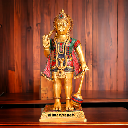 Large Brass Hanuman Bajrangbali status with stone work - 35 inches Nikuressence