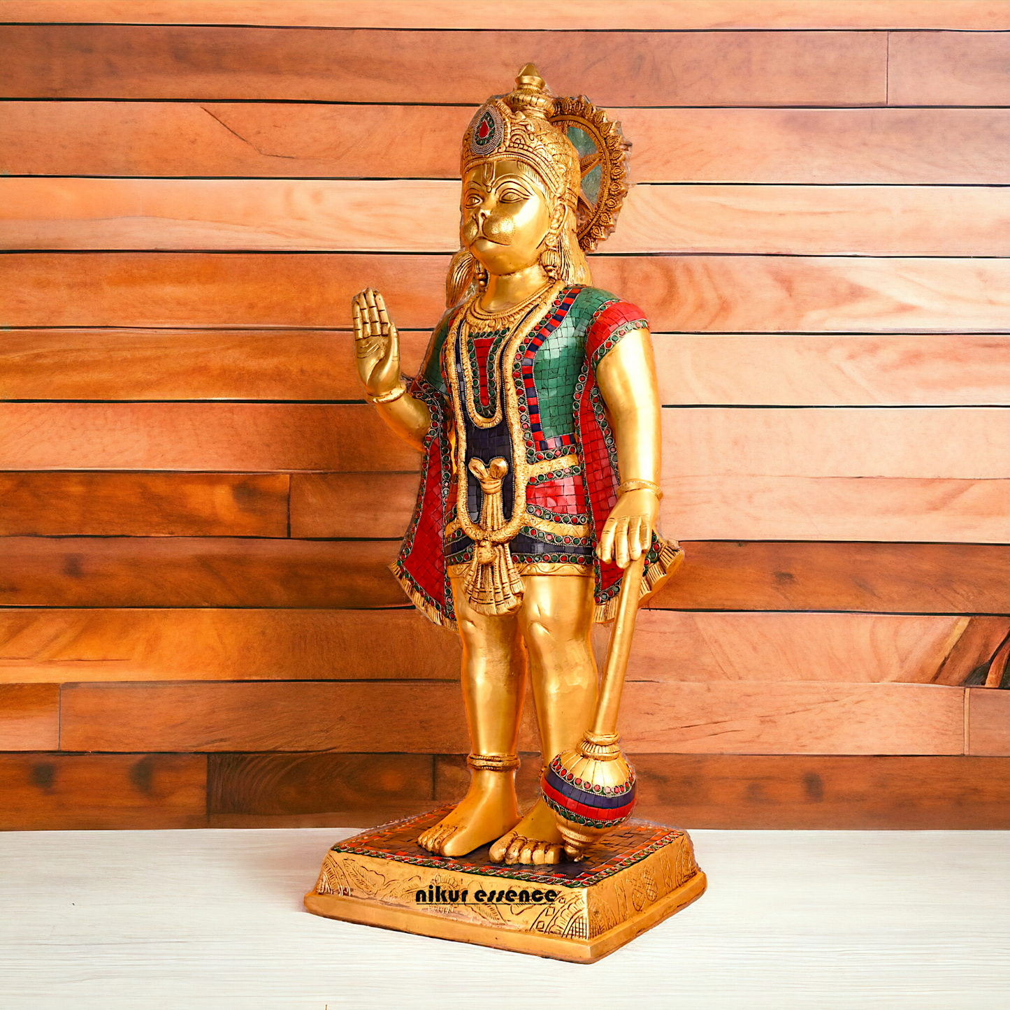 Large Brass Hanuman Bajrangbali status with stone work - 35 inches Nikuressence