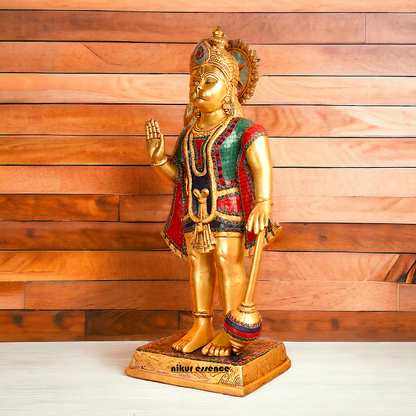 Large Brass Hanuman Bajrangbali status with stone work - 35 inches Nikuressence