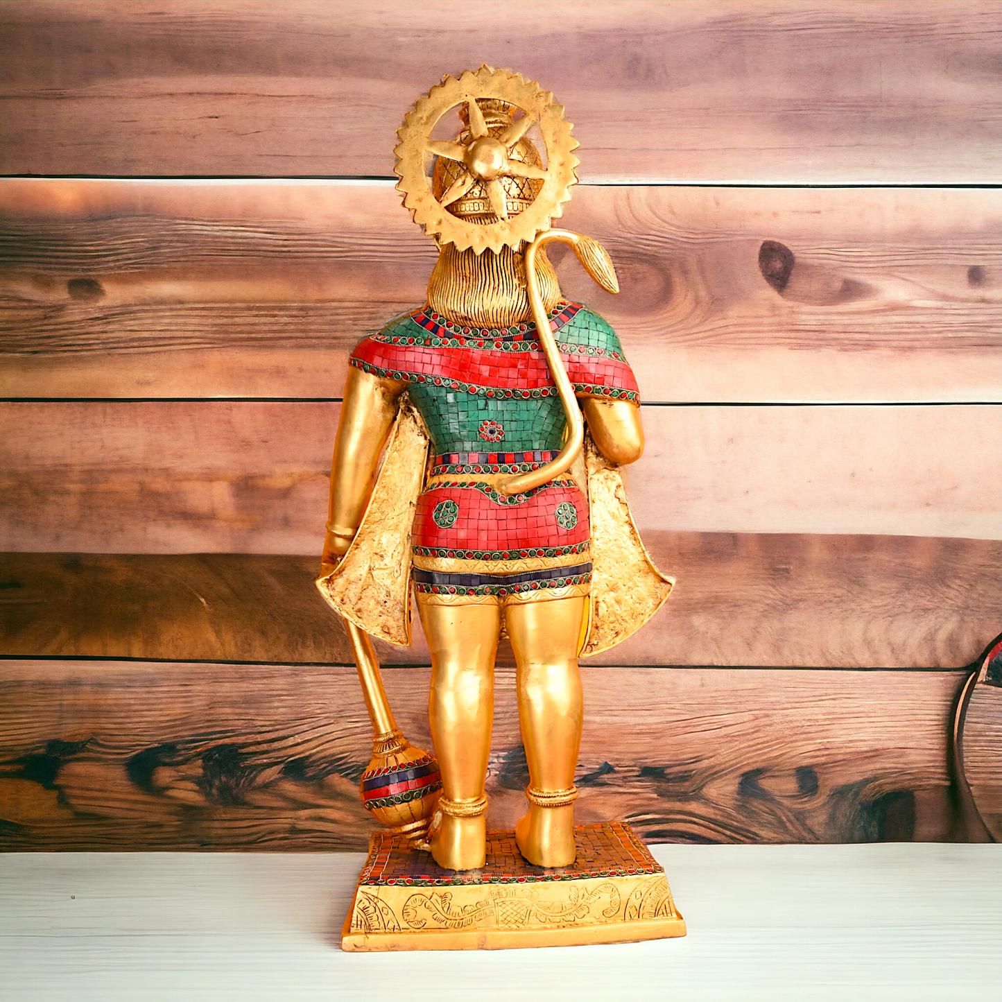 Large Brass Hanuman Bajrangbali status with stone work - 35 inches Nikuressence